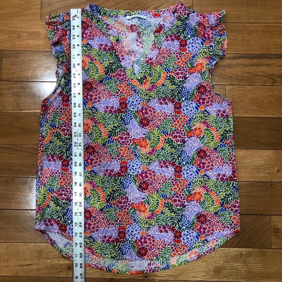 Staccato Multicolor Floral Print Flutter Sleeve Lightweight Top Size L - Picture 9 of 9